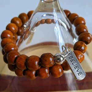 Wooden Beaded Memory Wire Bracelet